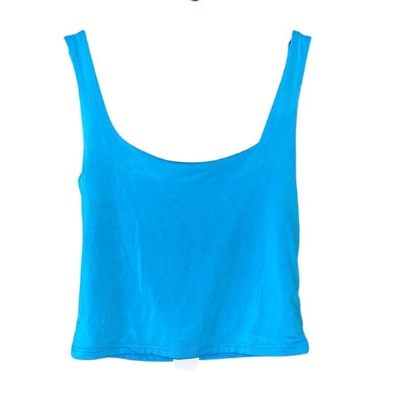 Living in the Moment Tops - Bright Blue‎ Cropped Tank Top Sleeveless Summer Casual Basic Cotton Stretch D23